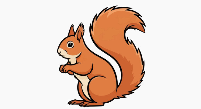 A cartoon squirrel with fluffy tail and alert eyes