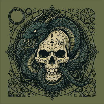 Snake Wrapped Around Skull.