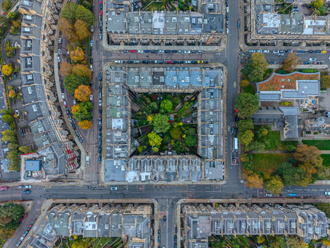 Beautiful aerial view of Edinburgh, the Historic Suburbs and Curved Streets, Scotland &ndash; Urban Pattern and Cityscape from Above