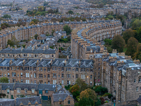 Beautiful aerial view of Edinburgh, the Historic Suburbs and Curved Streets, Scotland &ndash; Urban Pattern and Cityscape from Above