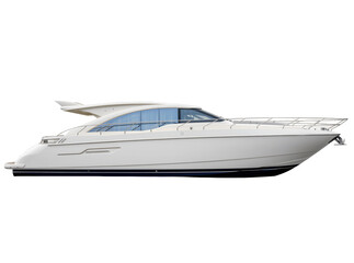Isolated modern white luxury yacht or expensive sleek motorboat for sea travel and vacation