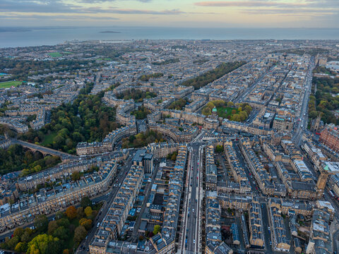 Beautiful aerial view of Edinburgh, the Historic Suburbs and Curved Streets, Scotland &ndash; Urban Pattern and Cityscape from Above