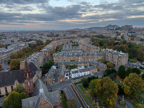 Beautiful aerial view of Edinburgh, the Historic Suburbs and Curved Streets, Scotland &ndash; Urban Pattern and Cityscape from Above