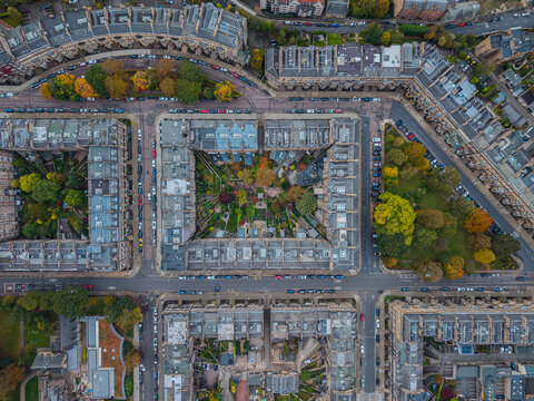 Beautiful aerial view of Edinburgh, the Historic Suburbs and Curved Streets, Scotland &ndash; Urban Pattern and Cityscape from Above