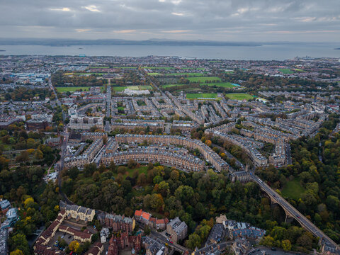 Beautiful aerial view of Edinburgh, the Historic Suburbs and Curved Streets, Scotland &ndash; Urban Pattern and Cityscape from Above
