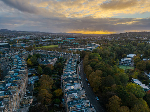 Beautiful aerial view of Edinburgh, the Historic Suburbs and Curved Streets, Scotland &ndash; Urban Pattern and Cityscape from Above