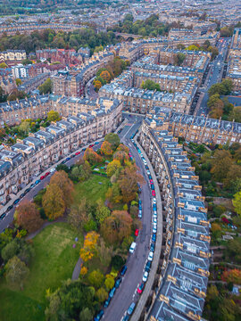 Beautiful aerial view of Edinburgh, the Historic Suburbs and Curved Streets, Scotland &ndash; Urban Pattern and Cityscape from Above