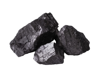 Isolated pile of coal lumps, black stones for fossil fuel and energy source © Conor