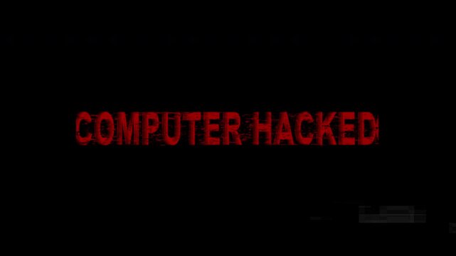 Red Glitch Computer Hacked Warning Text on Black Background Loop