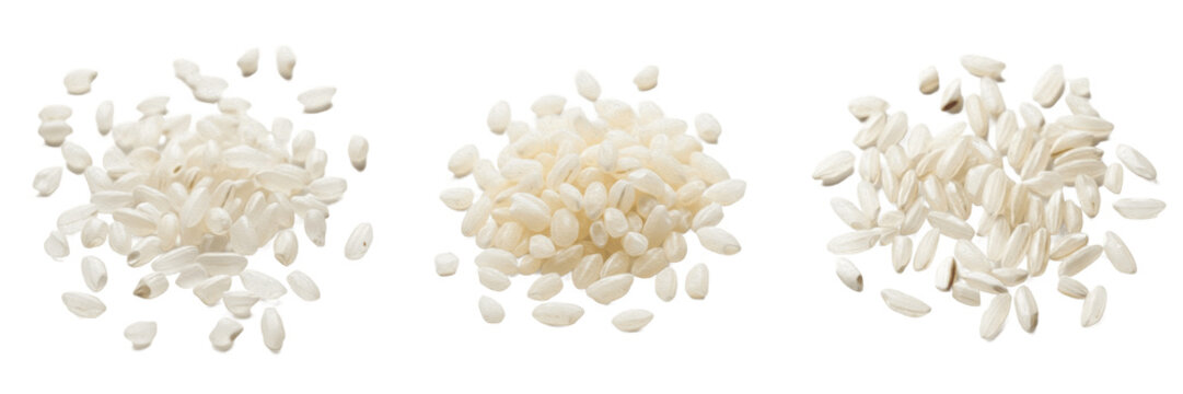 Broken rice grains Oryza sativa fragmented rice grains small broken rice raw uncooked зерна ориз isolated on white background studio shot