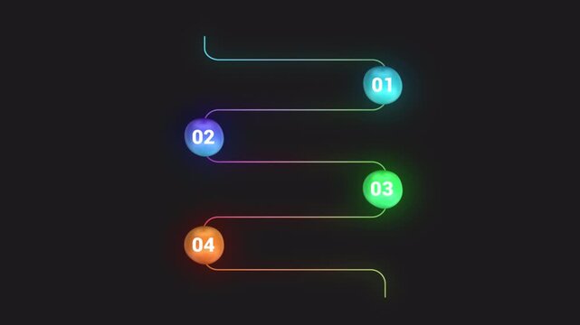 Modern glowing timeline infographic with four numbered steps on alpha channel background