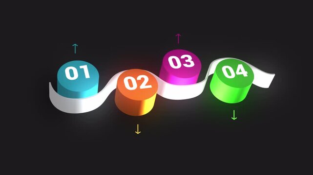 Four colorful numbered steps on a white ribbon timeline infographic for process visualization transparent background