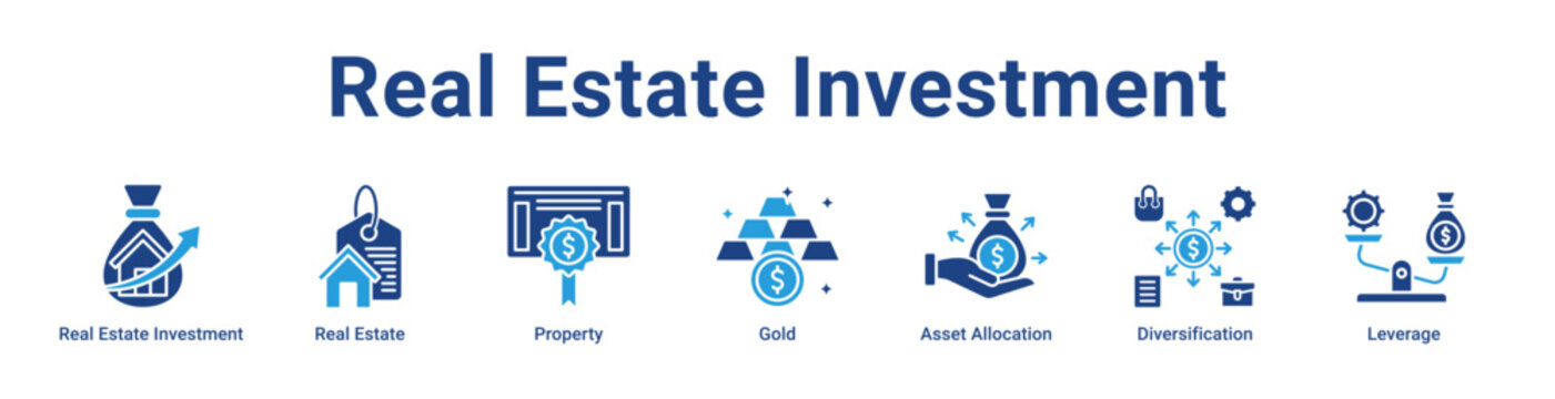 Real Estate Investment Icon Banner and Collection