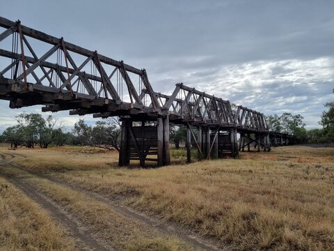 Abandoned Railway Trestle Bridge in the Australian Bush Near Walgett New South Wales