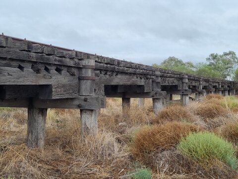 Abandoned Railway Trestle Bridge in the Australian Bush Near Walgett New South Wales