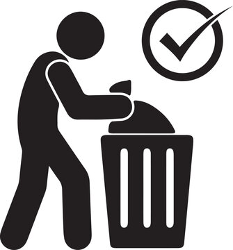 Person putting trash in bin with checkmark icon