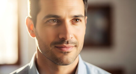 Naklejka premium Professional man in business casual attire with confident expression in office setting