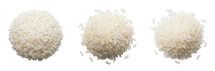 Steamed white rice grains Oryza sativa cooked fluffy white rice steamed rice texture separated grains cooked rice isolated on white background studio shot © SmartBee