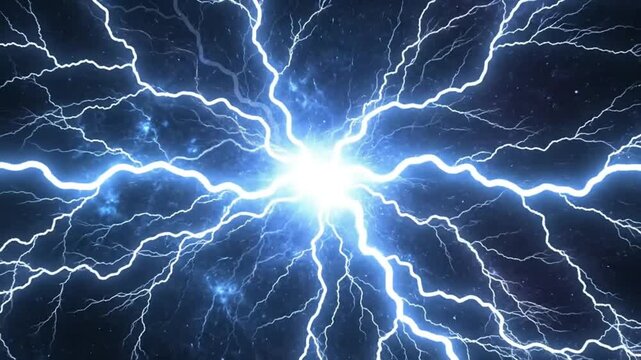 Powerful Abstract Digital Animation of Bright Electric Lightning Bolts with Explosive Energy Background