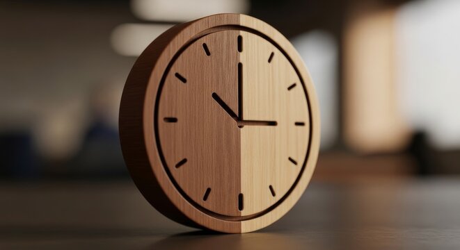 Wooden Clock Showing Three O'Clock with Dual Tone Finish