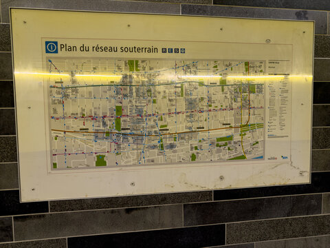 Map of the RESO underground network on a tiled wall - Montreal, Canada - July 2, 2025