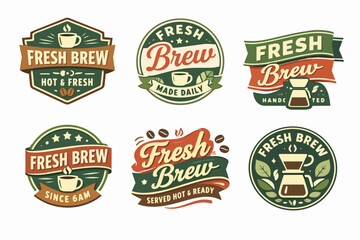 Obraz premium Fresh brew coffee badges collection, creating a vintage design for cafe, roastery, or beverage shop branding and packaging