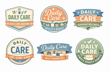 Obraz premium Daily care labels and badges with self-care routine, health and beauty, and everyday wellness concepts