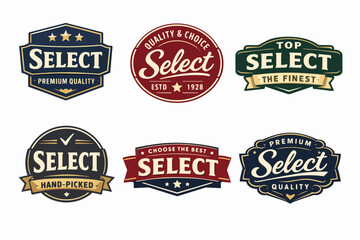 Obraz premium Select labels collection presenting premium quality, hand-picked, top, and finest choices for products and services