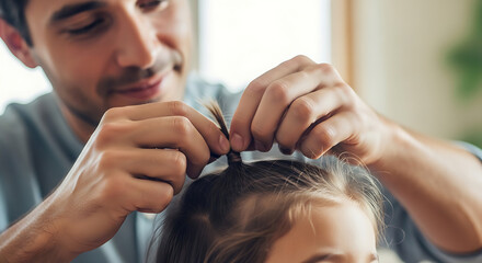 Naklejka premium Professional barber trimming man's hair in bright natural light salon