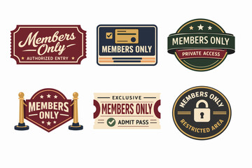 Obraz premium Members only badges collection showing exclusive access, private entry, and restricted area signs