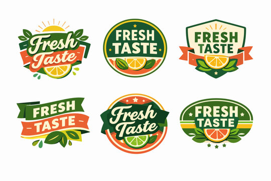 Fresh taste citrus fruit logo and badge collection for natural organic juice and food product packaging