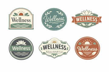 Obraz premium Wellness logo set with natural elements providing branding for organic health and self-care businesses