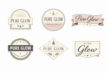 Fototapeta premium Elegant cosmetic brand logo collection for natural beauty and skincare products, featuring vintage style badges and labels