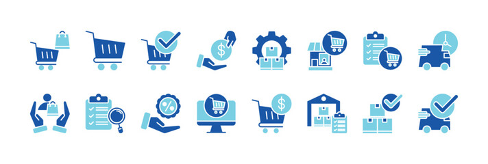 Obraz premium ecommerce icon collection glyph dual color style. containing shopping, cart, checkout, payment, product, store, order, delivery, customer, review, discount, marketplace, purchase, inventory.