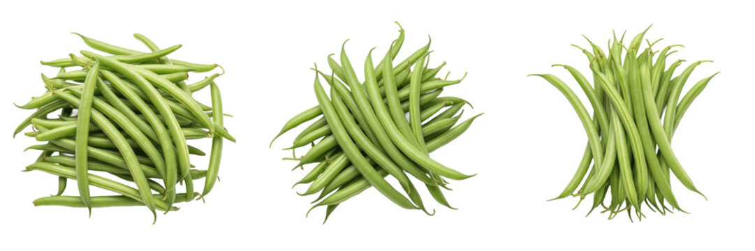 Green beans (Phaseolus vulgaris) fresh long pods vegetable isolated on white background, snap beans produce