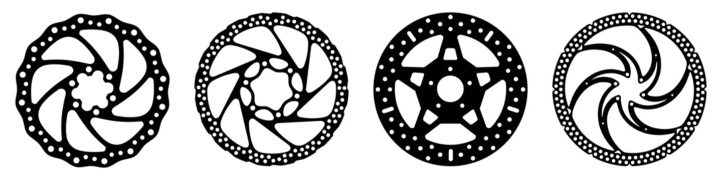 Set of four bicycle disc brake rotors. Vector illustration on white background