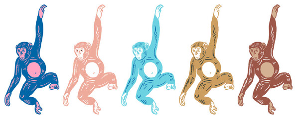 Colorful swinging monkey illustrations element set © Rawpixel.com