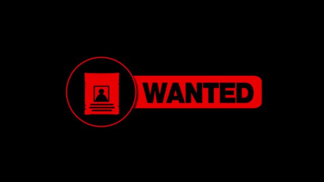 Wanted Poster Animated Button, Red Criminal Profile Icon on Green Screen Chroma Key Background