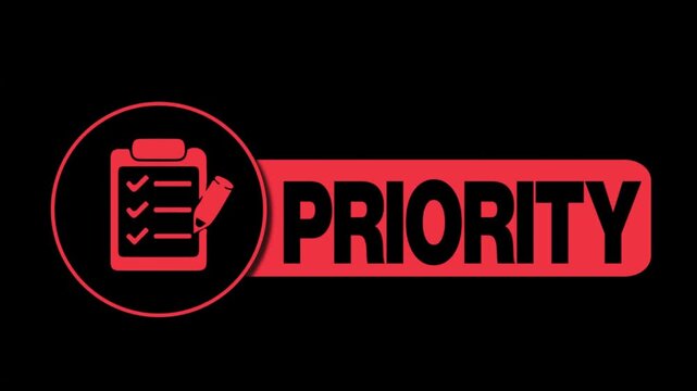 Priority Animated Button with Checklist Clipboard Icon, Red 3D Web Element on Green Screen Chroma Key Background