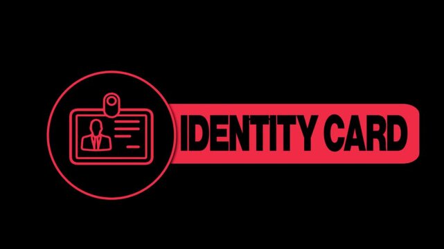 Identity Card Animated Button with ID Badge Icon, Red 3D Profile Element on Green Screen Chroma Key Background