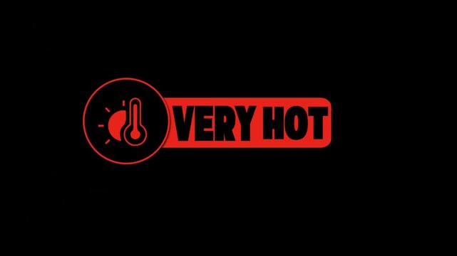 Very Hot Animated Button with Thermometer and Sun Icon, Red 3D Weather Element on Green Screen Chroma Key Background