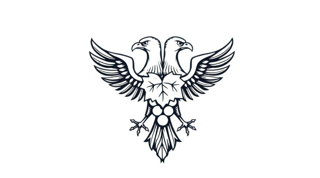 Eagle Double Headed Heraldic Emblem with Stylized Metallic Outline on a Transparent Background
