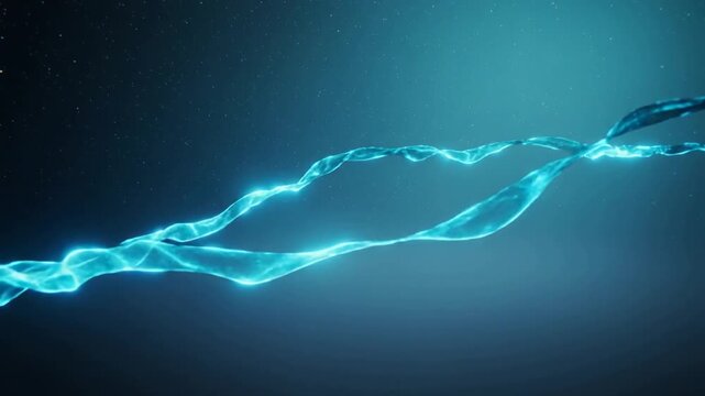 Starting first frame with two thin ribbons, cyan strands flowing across middle band, creating loop