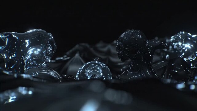 Rising viscous fluid after bump forming peaks shedding drops and settling into ripples in studio