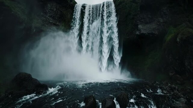 FPV Vertical Descent Along Massive Waterfall