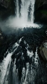 FPV Vertical Descent Along Massive Waterfall