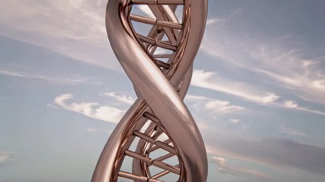 Camera moving in and orbiting while revealing two bronze helices and highlighting rungs for design
