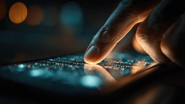 Digital Connection: A close-up shot of a finger gracefully touching a digital screen, symbolizing the evolving landscape of technology, innovation, and digital interface.