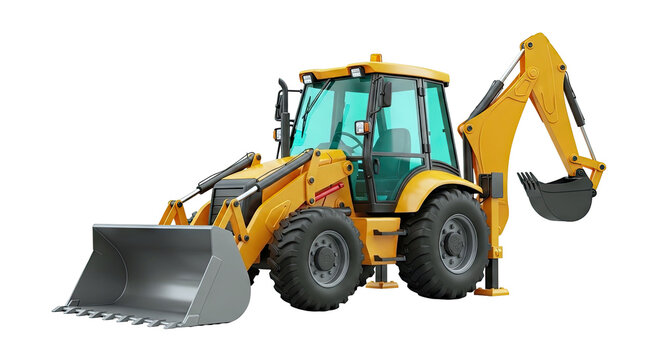 Yellow Backhoe Loader on a White Background