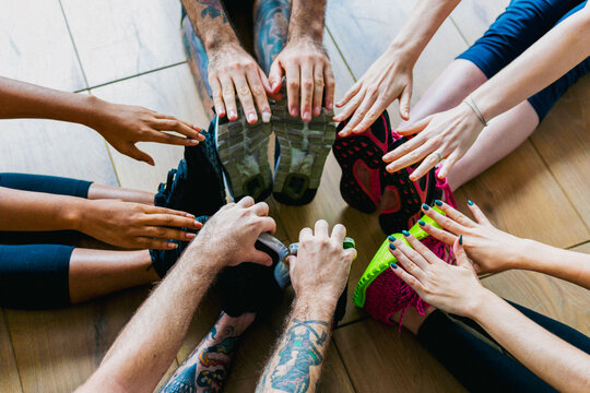 Group stretching circle unity photo